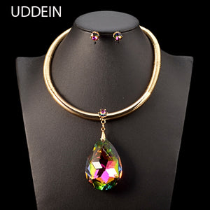 UDDEIN Vintage Maxi Necklace Color Big Crystal Pendant Bohemian Jewelry Sets Nigerian Wedding Statement Choker Necklace Women