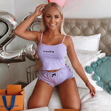 Load image into Gallery viewer, BKLD Womens Pajamas Letters Printed Spaghetti Strap Tank Tops Womens 2 Piece Shorts Sets 2019 Summer Women Nightwear Pajama Set