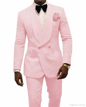 Load image into Gallery viewer, Custom Made Slim Fit Pink Mens Floral Prom Party Double Breasted Suit Men Wedding Suits Groom Tuxedos For Men (Jacket+Pants+Tie)