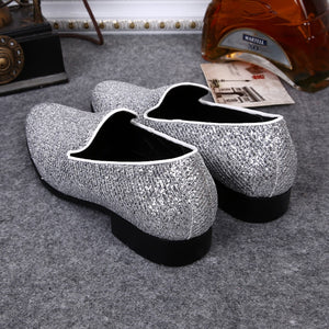 Christia Bella Men Loafers Fashion Genuine Leather Shoes Sequines Dress Office Men Shoes Slip on Pointed Top Personalized Shoes