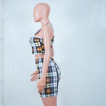 Load image into Gallery viewer, ANJAMANOR Yellow Plaid Print Sexy 2 Piece Set Womens Summer Matching Sets Club Outfits Crop Top and Skirt Short Suit D37-AZ72