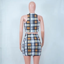 Load image into Gallery viewer, ANJAMANOR Yellow Plaid Print Sexy 2 Piece Set Womens Summer Matching Sets Club Outfits Crop Top and Skirt Short Suit D37-AZ72