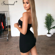 Load image into Gallery viewer, Simenual Bodycon Solid Women Mini Dress Hollow Out Strapless Sexy Hot Party Clubwear Fashion 2020 Summer Skinny Dress Wrap Chest