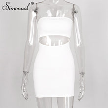 Load image into Gallery viewer, Simenual Bodycon Solid Women Mini Dress Hollow Out Strapless Sexy Hot Party Clubwear Fashion 2020 Summer Skinny Dress Wrap Chest