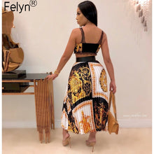 Load image into Gallery viewer, Felyn 2020 New Arrival Elegant 2 pieces A-line Dress Print Spaghetti Strap Night Party Midi Dress Vestidos