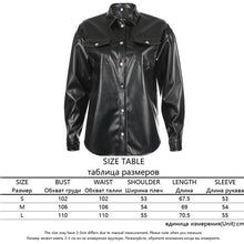 Load image into Gallery viewer, Sweetown Black Faux Leather Blouses Shirt Women Streetwear Covered Button Turn Down Collar Ladies Blouses Manches Bouffantes