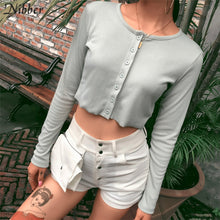 Load image into Gallery viewer, Nibber autumn Solid basic knit full sleeve bottoming shirt women 2019fashion Harajuku girls Single-breasted casual top tee shirt