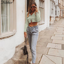 Load image into Gallery viewer, Nibber autumn Solid basic knit full sleeve bottoming shirt women 2019fashion Harajuku girls Single-breasted casual top tee shirt