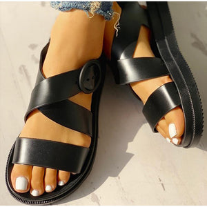 MCCKLE Flat Sandals Women Shoes Gladiator Open Toe Buckle Soft Jelly Sandals Female Casual Women's Flat Platform Beach Shoes