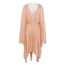 Load image into Gallery viewer, See though Beach Cover Up 2020 Sash Belt Long beach Gold Tunic Kimono o-neck Bikini