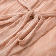 Load image into Gallery viewer, See though Beach Cover Up 2020 Sash Belt Long beach Gold Tunic Kimono o-neck Bikini