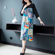 Load image into Gallery viewer, European American Fashion Print Female Dress 2020 Summer Imitate Real Silk Dress Loose Temperament Round Collar Lady Dresses