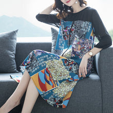 Load image into Gallery viewer, European American Fashion Print Female Dress 2020 Summer Imitate Real Silk Dress Loose Temperament Round Collar Lady Dresses