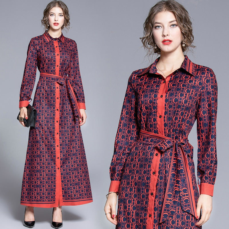 Make spot - loose big European and American fashion joker positioning printed long summer dress shirts