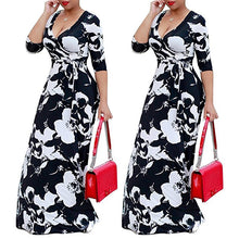 Load image into Gallery viewer, MC 2020 European and American Autumn Ladys Printed Dress New Large Size Dress Women&#39;s Long-sleeved V-neck Waist Dress for Girl