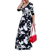 Load image into Gallery viewer, MC 2020 European and American Autumn Ladys Printed Dress New Large Size Dress Women&#39;s Long-sleeved V-neck Waist Dress for Girl