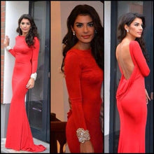 Load image into Gallery viewer, Sexy Mermaid Long Sleeves Red Carpet Celebrity Dresses Backless Evening Dress