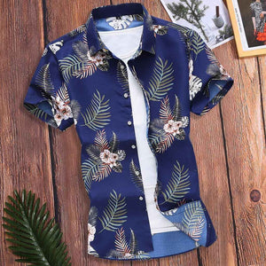 Fashion Slim Loose Hawaii Short Sleeve Printed Turn-down Printing Hawaiian Mens Clothing Vintage Men Dress Shirts Tops camisa