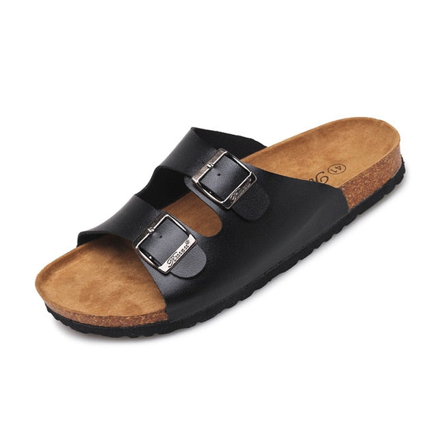 Men & Women Cork Fashion Sandals 2020 Casual Summer Beach Gladiator Buckle Two Straps Shoe Flat Slippers Dropshipping