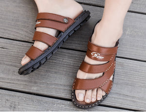 Summer Men's Sandals 2020 New PU Leather Slippers For Men Classic Slides Men