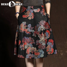 Load image into Gallery viewer, OL Style 100% Real Leather Skirt Female Street Printed Pleated Midi Skirt Plus Size Elegant High Waist Sheepskin Office Skirt