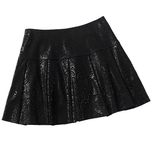 Fashion Women High Waist Floral Printed Sheepskin Genuine Leather Skirt Office Ladies Sexy Mini Skirts Pleated Faldas Plus Size