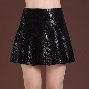 Fashion Women High Waist Floral Printed Sheepskin Genuine Leather Skirt Office Ladies Sexy Mini Skirts Pleated Faldas Plus Size