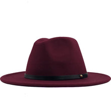 Load image into Gallery viewer, New Women Men Winter Wool Fedora Hat With Leather Ribbon Gentleman Elegant Lady Autumn Wide Brim Jazz Church Panama Sombrero Cap