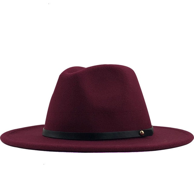 New Women Men Winter Wool Fedora Hat With Leather Ribbon Gentleman Elegant Lady Autumn Wide Brim Jazz Church Panama Sombrero Cap