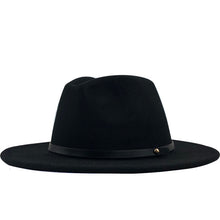 Load image into Gallery viewer, New Women Men Winter Wool Fedora Hat With Leather Ribbon Gentleman Elegant Lady Autumn Wide Brim Jazz Church Panama Sombrero Cap