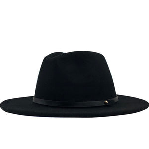 New Women Men Winter Wool Fedora Hat With Leather Ribbon Gentleman Elegant Lady Autumn Wide Brim Jazz Church Panama Sombrero Cap