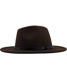 Load image into Gallery viewer, New Women Men Winter Wool Fedora Hat With Leather Ribbon Gentleman Elegant Lady Autumn Wide Brim Jazz Church Panama Sombrero Cap