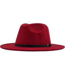 Load image into Gallery viewer, New Women Men Winter Wool Fedora Hat With Leather Ribbon Gentleman Elegant Lady Autumn Wide Brim Jazz Church Panama Sombrero Cap