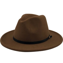 Load image into Gallery viewer, New Women Men Winter Wool Fedora Hat With Leather Ribbon Gentleman Elegant Lady Autumn Wide Brim Jazz Church Panama Sombrero Cap