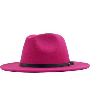 New Women Men Winter Wool Fedora Hat With Leather Ribbon Gentleman Elegant Lady Autumn Wide Brim Jazz Church Panama Sombrero Cap