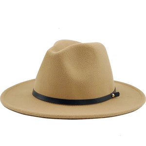 New Women Men Winter Wool Fedora Hat With Leather Ribbon Gentleman Elegant Lady Autumn Wide Brim Jazz Church Panama Sombrero Cap