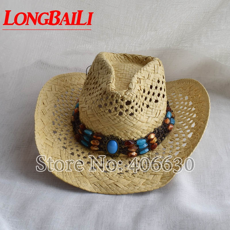 Summer Fashion Straw Western Cowboy Hats For Men Wide Brim Women Sun Beach Caps SDDS072