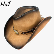 Load image into Gallery viewer, Leather Western Cowboy Hat For Men Fedora Hat Gentleman Dad Sombrero Hombre Jazz Caps Size 58-59CM Drop Shipping