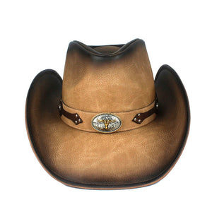 Leather Western Cowboy Hat For Men Fedora Hat Gentleman Dad Sombrero Hombre Jazz Caps Size 58-59CM Drop Shipping