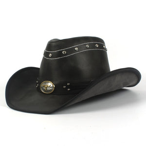 Leather Western Cowboy Hat For Men Fedora Hat Gentleman Dad Sombrero Hombre Jazz Caps Size 58-59CM Drop Shipping