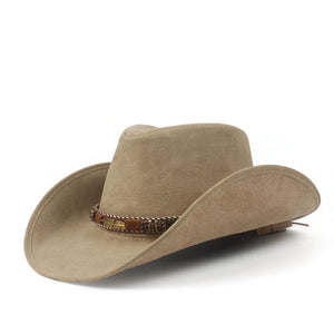 Leather Western Cowboy Hat For Men Fedora Hat Gentleman Dad Sombrero Hombre Jazz Caps Size 58-59CM Drop Shipping