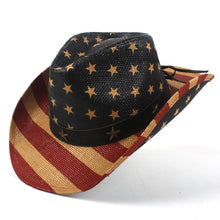 Load image into Gallery viewer, USA American Flag Straw Cowboy Hat For Women Men Western Cowgirl Sombrero Hombre Jazz Caps Size 58CM