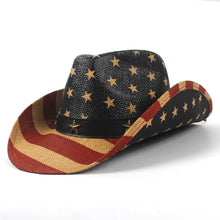 Load image into Gallery viewer, USA American Flag Straw Cowboy Hat For Women Men Western Cowgirl Sombrero Hombre Jazz Caps Size 58CM