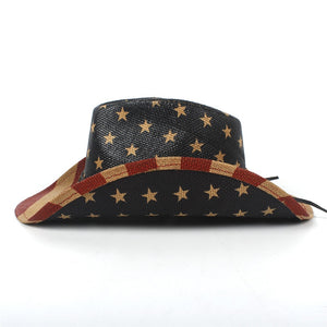 USA American Flag Straw Cowboy Hat For Women Men Western Cowgirl Sombrero Hombre Jazz Caps Size 58CM