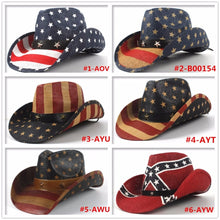 Load image into Gallery viewer, USA American Flag Straw Cowboy Hat For Women Men Western Cowgirl Sombrero Hombre Jazz Caps Size 58CM