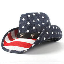 Load image into Gallery viewer, USA American Flag Straw Cowboy Hat For Women Men Western Cowgirl Sombrero Hombre Jazz Caps Size 58CM