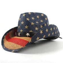 Load image into Gallery viewer, USA American Flag Straw Cowboy Hat For Women Men Western Cowgirl Sombrero Hombre Jazz Caps Size 58CM