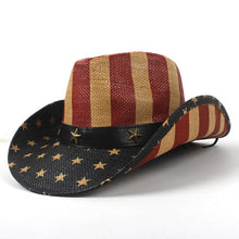 Load image into Gallery viewer, USA American Flag Straw Cowboy Hat For Women Men Western Cowgirl Sombrero Hombre Jazz Caps Size 58CM