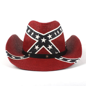 USA American Flag Straw Cowboy Hat For Women Men Western Cowgirl Sombrero Hombre Jazz Caps Size 58CM