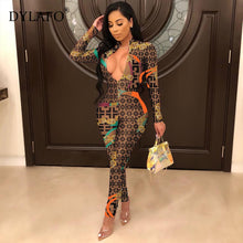 Load image into Gallery viewer, 2019 New Sexy Stand Neck Skinny Rompers Zippers Long Sleeve Print Womens Jumpsuit Streetwear Plus Size Ladies Jumpsuits Overalls